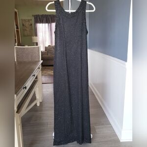 VTG Glamour Laurence Kazar Black Silk Beaded Evening Gown M Maxi Dress Prom Gala